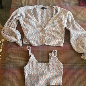 Never worn multi-knit two piece cardigan sweater set
